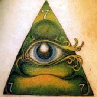Green pyramid with eye tattoo