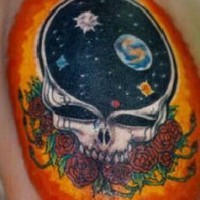 Roses and skull with space tattoo