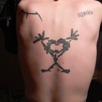 Large human symbol tattoo on back