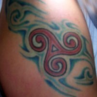 Coloured trinity symbol tattoo