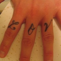 Inscription en italique l'amour tatouage sur les phalanges