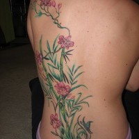 el tatuaje de las orquideas con el bambu hecho en la espalda