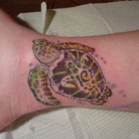Colored turtle tattoo on the leg