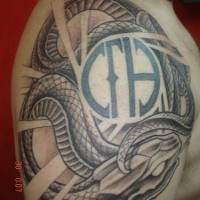 Tatuaggio sul deltoide il serpente con il simbolo