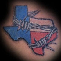 Texas in barb wire tattoo