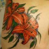 Tiger lily flowers detailed tattoo