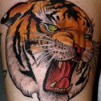 Old school roaring tiger tattoo