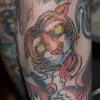 Dead tiger head coloured tattoo
