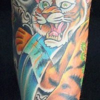 Asian style tiger on waterfall tattoo