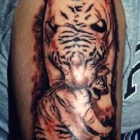 Tiger with cub tattoo on arm