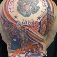 Clemons university tiger symbol full back tattoo