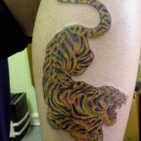 Tatuaje en color tigre asíatico con inscripción