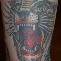 Roaring tiger tattoo in colour