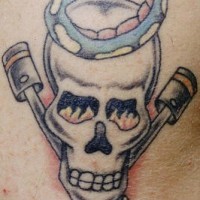 Small traditional skull and snake tattoo