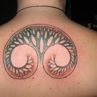 Un arbre original tatouage sur le haut du dos