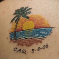 Hawaiian tree tattoo on sunset with date
