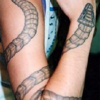 Gran tatuaje en el brazo la serpiente en tinta gris