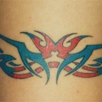 Blue and red tribal sign tattoo