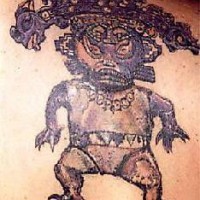 Tribal tattoo of small angry warrior