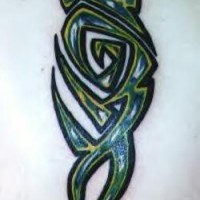 Green and black ink tribal sign tattoo