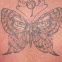 Ojos del tigre en mariposa tatuaje en color