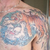 Tiger and snow tiger fight tattoo
