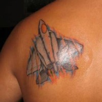Plane on upper back flying in the sky tattoo