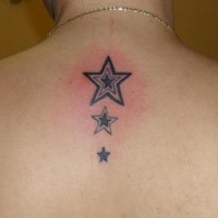 Stars tattoo on upper back of different sizes