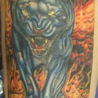 Vicious black panther in hell tattoo