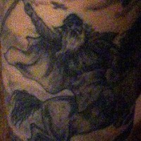 Viking warrior with spear on horse tattoo