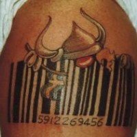 Small viking tattoo with barcode