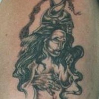 Viking tattoo of girl with long hair