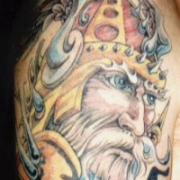 Colorful viking warrior with white beard tattoo