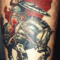 Wiking-Krieger mit rotem Mantel auf Pferd Tattoo