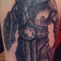 Potent warrior tattoo with shield and axe
