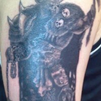 Powerful dark warrior tattoo with axe