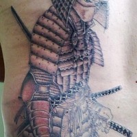 Japanese warrior in mask on tattoo