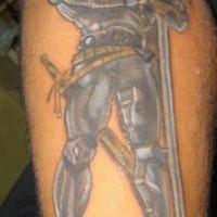 Warrior in armor with long sword tattoo