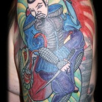 Japanese warrior fighting with snake tattoo