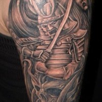 Angry japanese warrior, skull and girl on tattoo