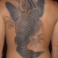 Water animal tattoo with big black fish on whole back