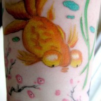 Water animal tattoo with funny goldfish