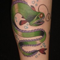 Water animal tattoo with long green fish