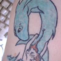 Tattoo with peppi and shark in cartoon style