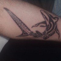 Water animal tattoo with tribal shark on leg