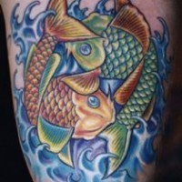 Colorful water animal tattoo with yin yang fishes