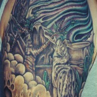 Forêt magique avec le tatouage d'un loup