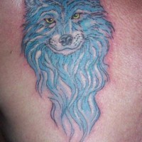 Blue wolf tattoo on the chest