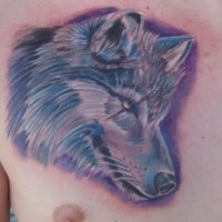 Colored tattoo with wolf head