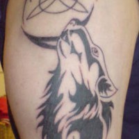 Wolf tattoo with tribal sign